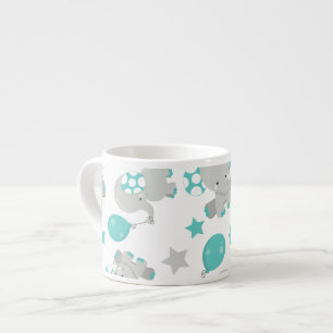 Pattern Of Elephants, Cute Elephants - Blue Grey Espresso Cup