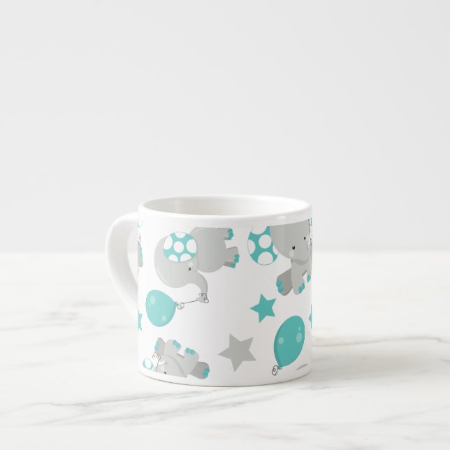 Pattern Of Elephants, Cute Elephants - Blue Grey Espresso Cup (Front Left)