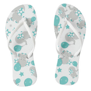 Pattern Of Elephants, Cute Elephants - Blue Grey Flip Flops