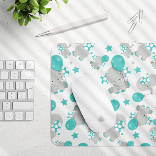 Pattern Of Elephants, Cute Elephants - Blue Grey Mouse Mat