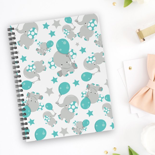 Pattern Of Elephants, Cute Elephants - Blue Grey Notebook (Creator Uploaded)