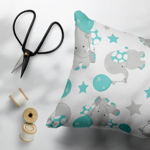 Pattern Of Elephants, Cute Elephants - Blue Grey Pillowcase