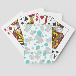 Pattern Of Elephants, Cute Elephants - Blue Grey Playing Cards