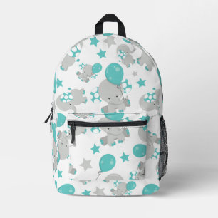 Pattern Of Elephants, Cute Elephants - Blue Grey Printed Backpack