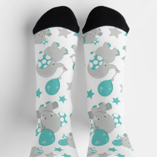 Pattern Of Elephants, Cute Elephants - Blue Grey Socks