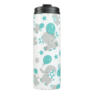 Pattern Of Elephants, Cute Elephants - Blue Grey Thermal Tumbler