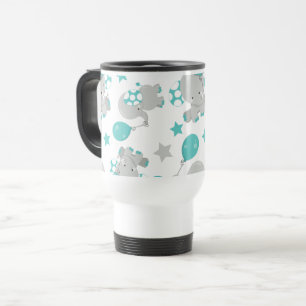 Pattern Of Elephants, Cute Elephants - Blue Grey Travel Mug