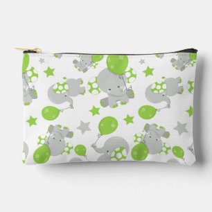 Pattern Of Elephants, Cute Elephants - Green Grey Accessory Pouch
