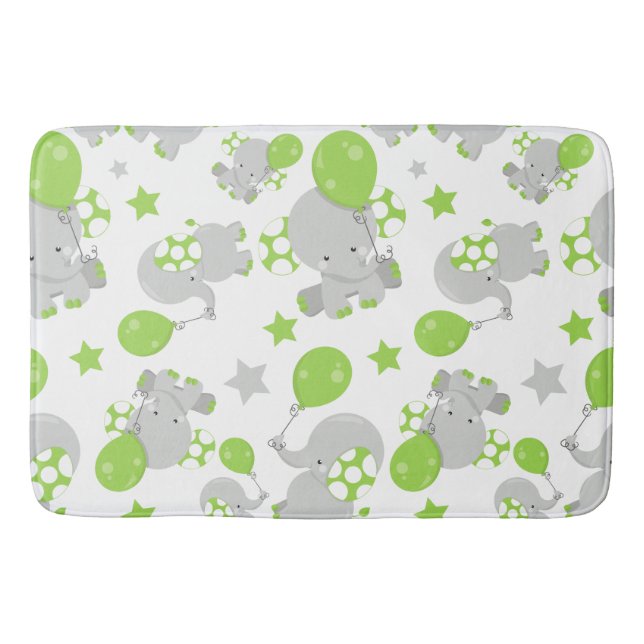 Pattern Of Elephants, Cute Elephants - Green Grey Bath Mat (Front)