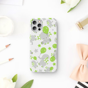 Pattern Of Elephants, Cute Elephants - Green Grey iPhone 11 Case