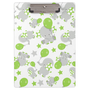 Pattern Of Elephants, Cute Elephants - Green Grey Clipboard