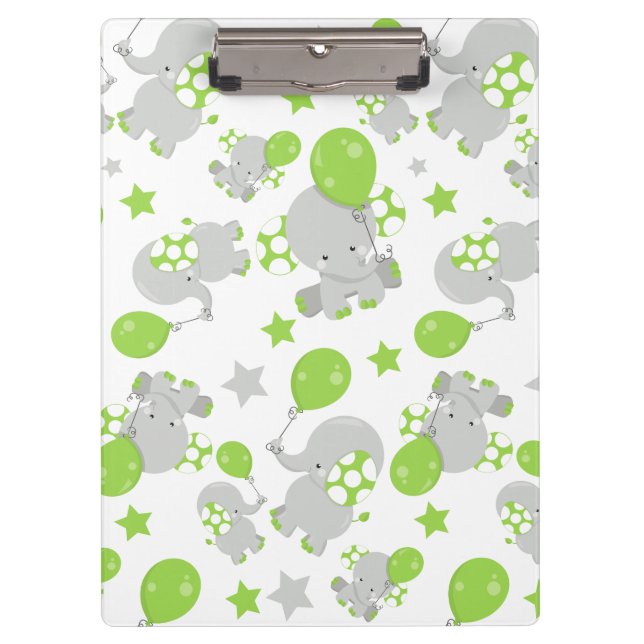 Pattern Of Elephants, Cute Elephants - Green Grey Clipboard (Front)