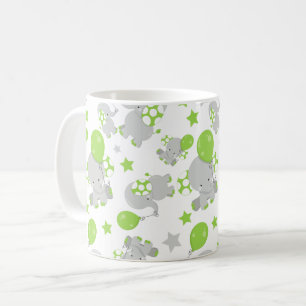 Pattern Of Elephants, Cute Elephants - Green Grey Coffee Mug