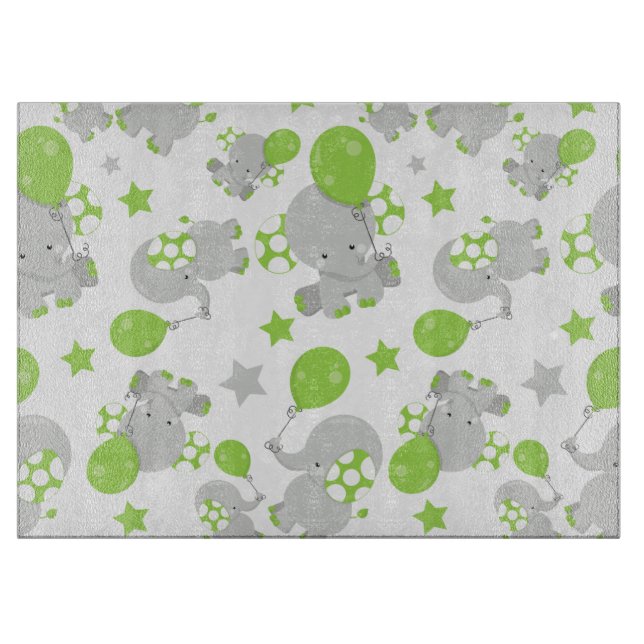 Pattern Of Elephants, Cute Elephants - Green Grey Cutting Board (Front)