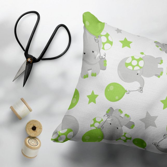 Pattern Of Elephants, Cute Elephants - Green Grey Decorative Cushion (Creator Uploaded)