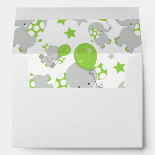 Pattern Of Elephants, Cute Elephants - Green Grey Envelope