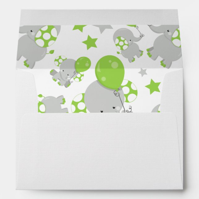 Pattern Of Elephants, Cute Elephants - Green Grey Envelope (Back (Bottom))