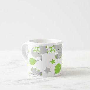 Pattern Of Elephants, Cute Elephants - Green Grey Espresso Cup