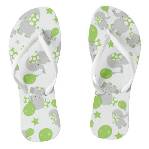 Pattern Of Elephants, Cute Elephants - Green Grey Flip Flops