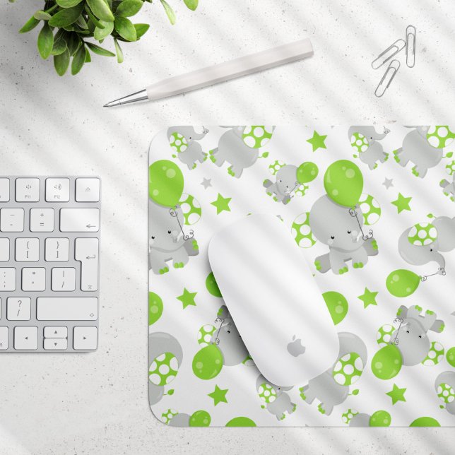 Pattern Of Elephants, Cute Elephants - Green Grey Mouse Mat (Creator Uploaded)