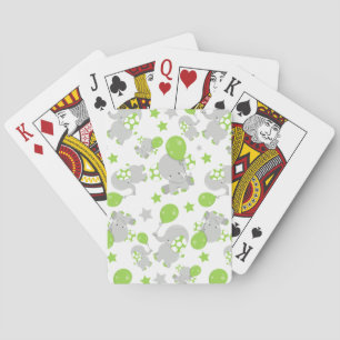 Pattern Of Elephants, Cute Elephants - Green Grey Playing Cards