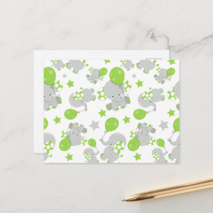 Pattern Of Elephants, Cute Elephants - Green Grey Postcard