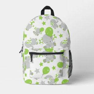 Pattern Of Elephants, Cute Elephants - Green Grey Printed Backpack