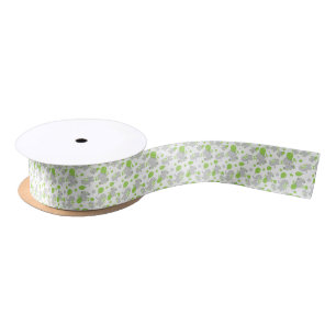 Pattern Of Elephants, Cute Elephants - Green Grey Satin Ribbon