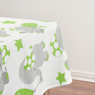 Pattern Of Elephants, Cute Elephants - Green Grey Tablecloth