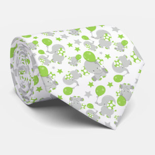 Pattern Of Elephants, Cute Elephants - Green Grey Tie