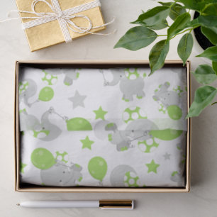 Pattern Of Elephants, Cute Elephants - Green Grey Tissue Paper