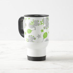 Pattern Of Elephants, Cute Elephants - Green Grey Travel Mug