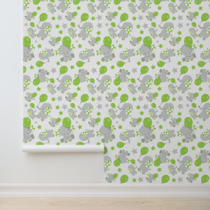 Pattern Of Elephants, Cute Elephants - Green Grey Wallpaper