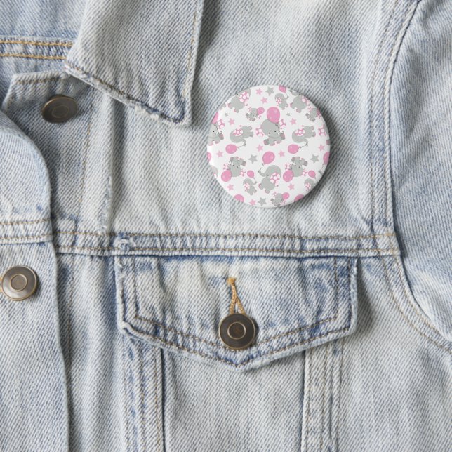 Pattern Of Elephants, Cute Elephants - Pink Grey 6 Cm Round Badge (In Situ)