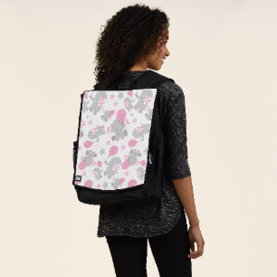 Pattern Of Elephants, Cute Elephants - Pink Grey Backpack