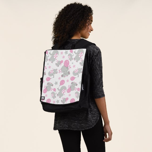 Pattern Of Elephants, Cute Elephants - Pink Grey Backpack (Worn)