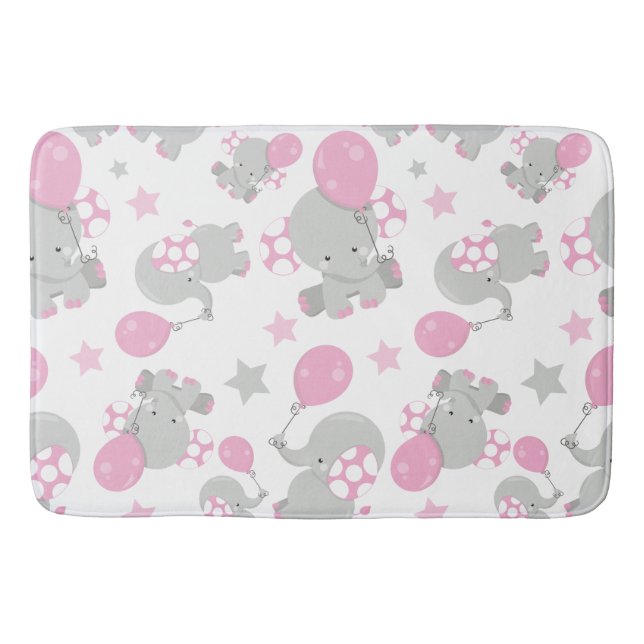 Pattern Of Elephants, Cute Elephants - Pink Grey Bath Mat (Front)