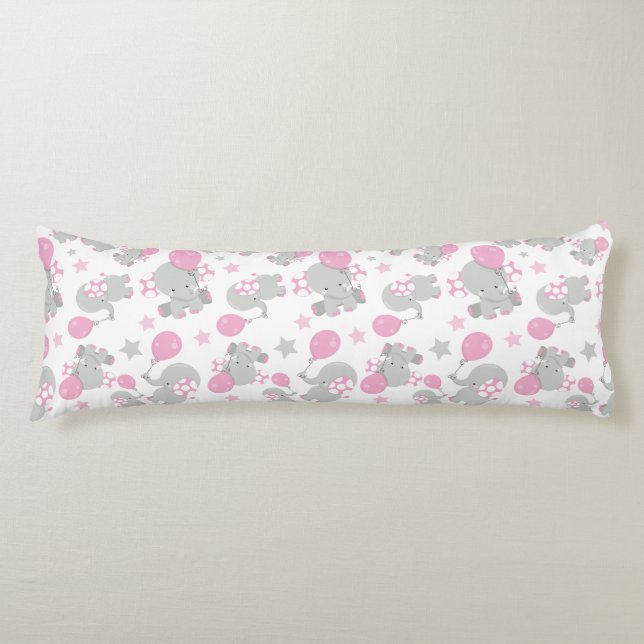 Pattern Of Elephants, Cute Elephants - Pink Grey Body Cushion (Front)