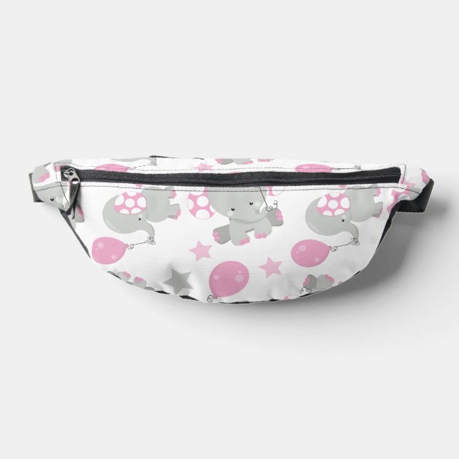 Pattern Of Elephants, Cute Elephants - Pink Grey Bum Bags (Lay Down)