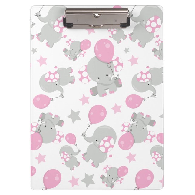 Pattern Of Elephants, Cute Elephants - Pink Grey Clipboard (Front)