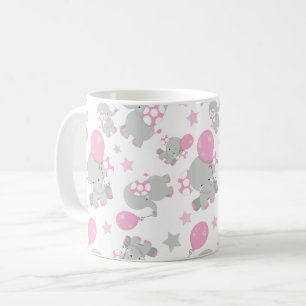 Pattern Of Elephants, Cute Elephants - Pink Grey Coffee Mug