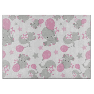 Pattern Of Elephants, Cute Elephants - Pink Grey Cutting Board