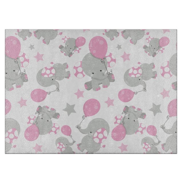 Pattern Of Elephants, Cute Elephants - Pink Grey Cutting Board (Front)