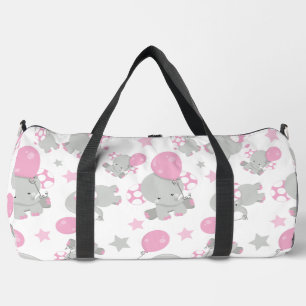 Pattern Of Elephants, Cute Elephants - Pink Grey Duffle Bag