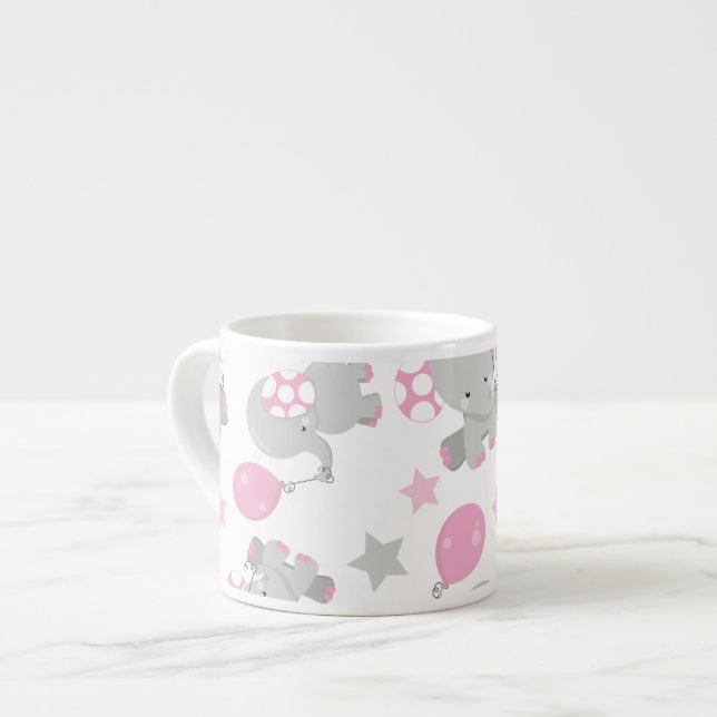 Pattern Of Elephants, Cute Elephants - Pink Grey Espresso Cup (Front Left)