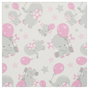 Pattern Of Elephants, Cute Elephants - Pink Grey Fabric