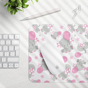 Pattern Of Elephants, Cute Elephants - Pink Grey Mouse Mat