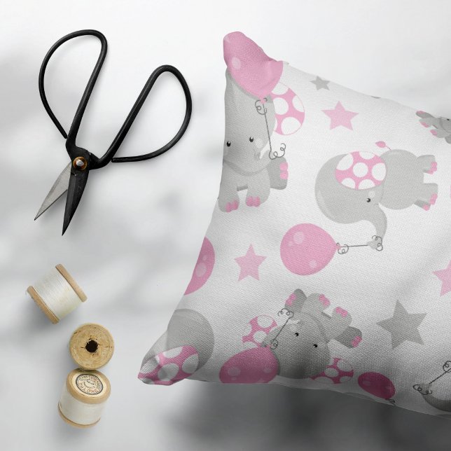 Pattern Of Elephants, Cute Elephants - Pink Grey Pillowcase (Creator Uploaded)