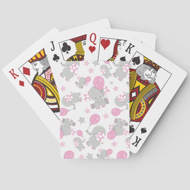 Pattern Of Elephants, Cute Elephants - Pink Grey Playing Cards (Back)