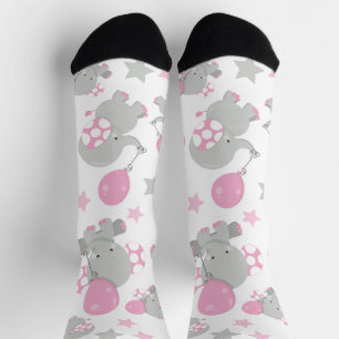 Pattern Of Elephants, Cute Elephants - Pink Grey Socks
